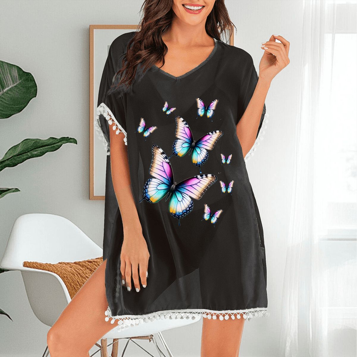 Women's Beautiful Butterflies Chiffon Beach Coverup