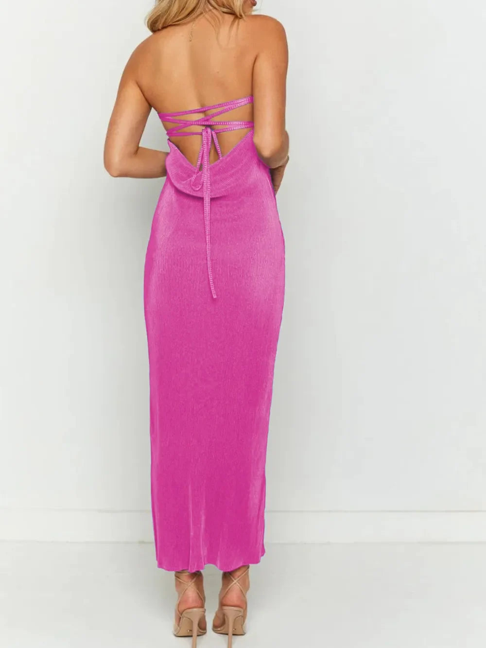 Lace-Up Back Tube Maxi Dress