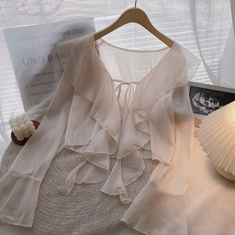 Plus-size Ruffled Chiffon Sun-protective Top For Women