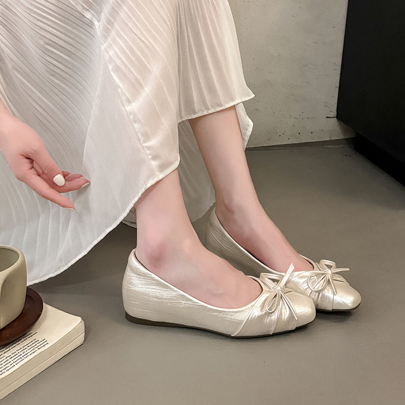 Low Cut Women Pumps Gentle Fairy Style Bow 2026 New Autumn Hidden Heel Evening Shoes Gorgeous Ballet Flats