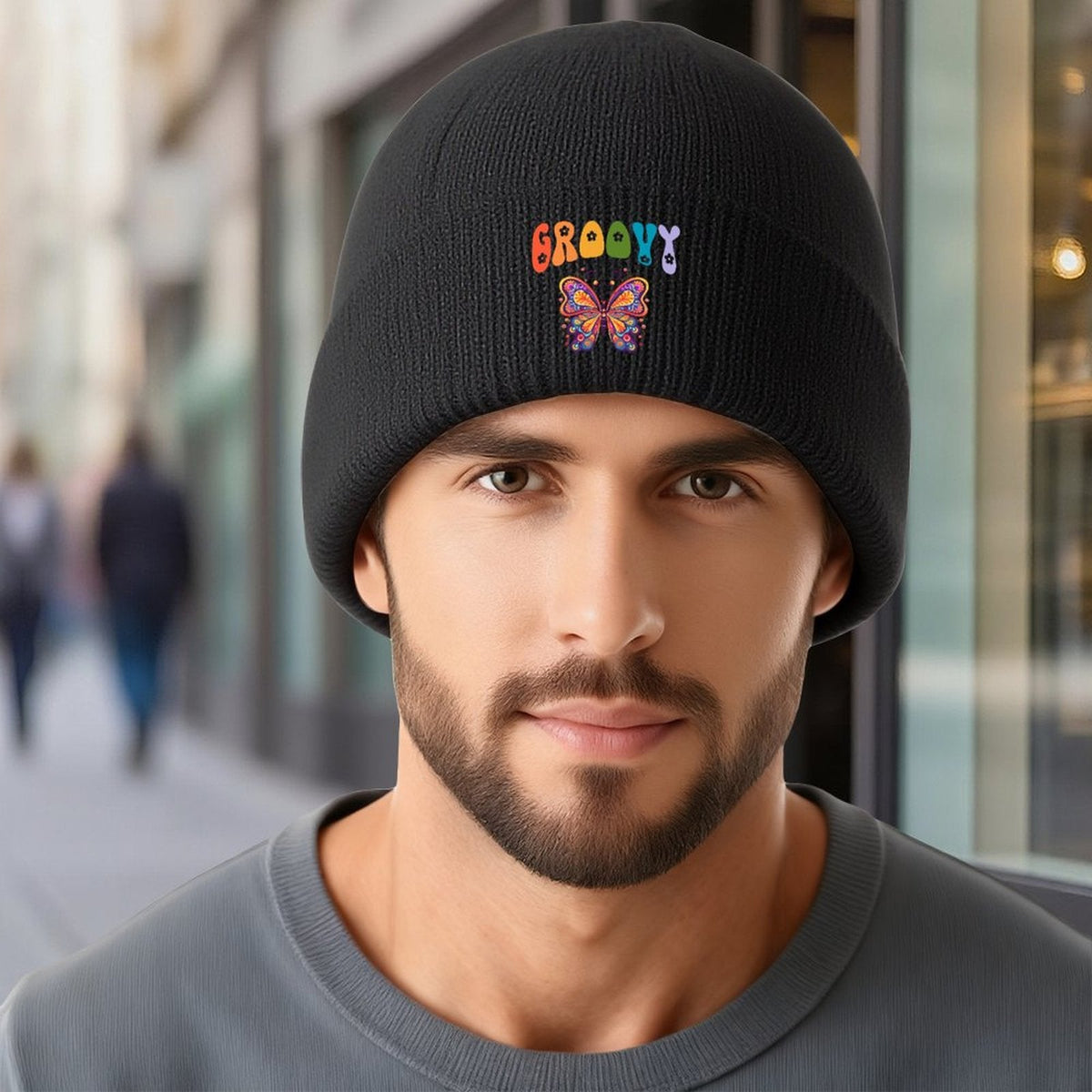 Groovy Butterfly Knit Warm Winter Hat Beanie (Made in USA)