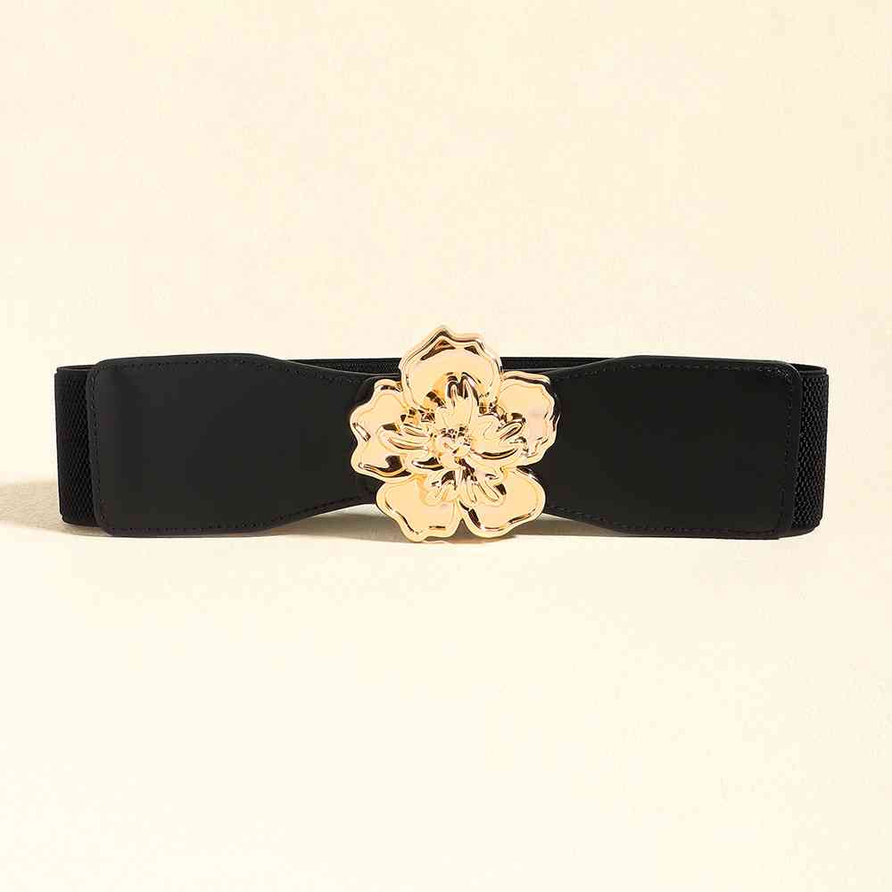 Flower Elegance Alloy Buckle Elastic Belt – Stylish Floral Design See size chart under “more details”