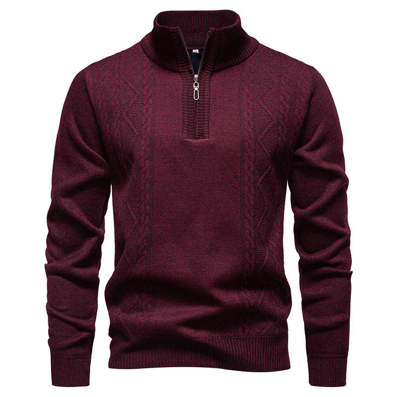 Mens Winter New Arrival Stand-Collar Half-Zip Pullover Knitted Sweater
