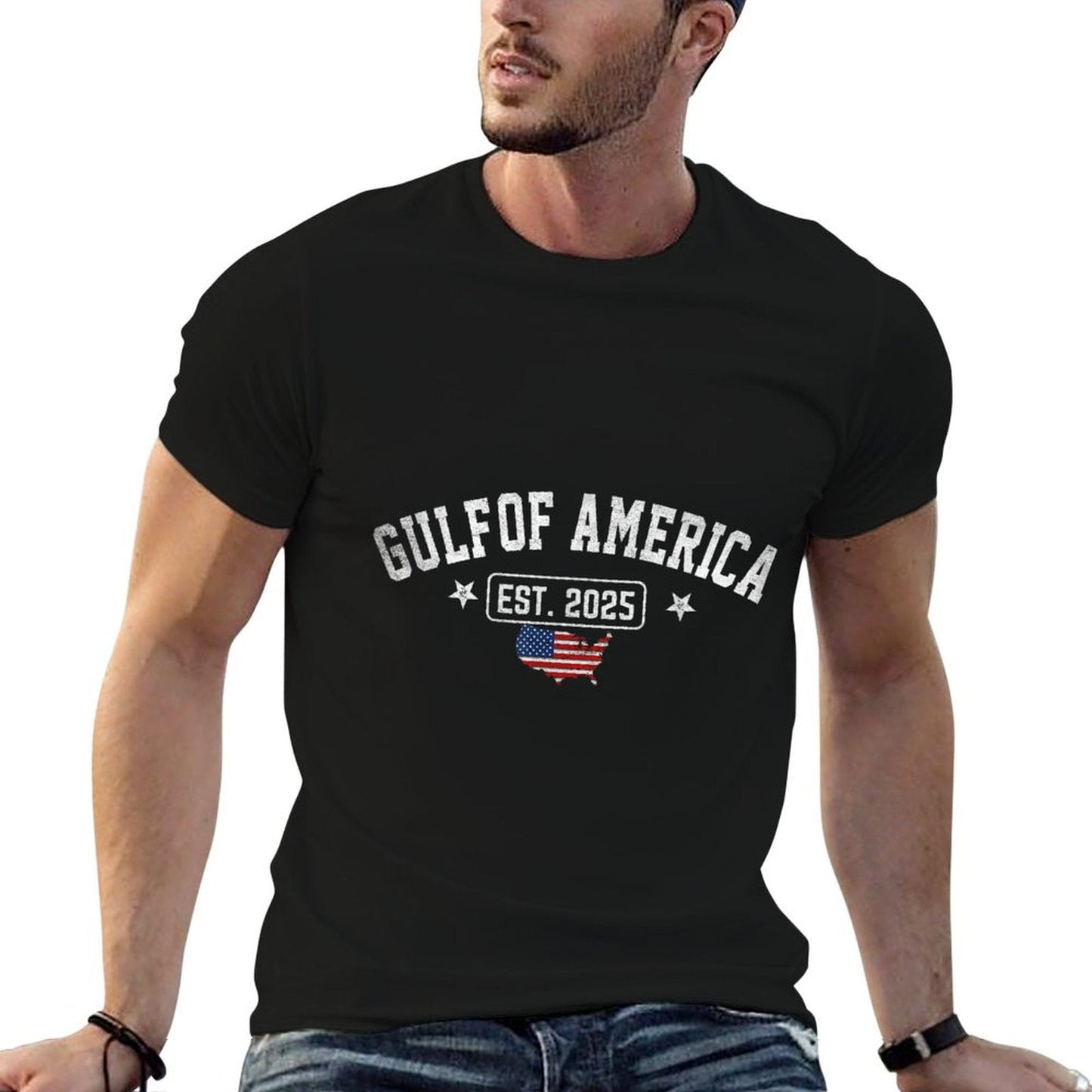 Gulf Of US America Est 2025 Vintage USA American Flag Men Lightweight T-Shirt