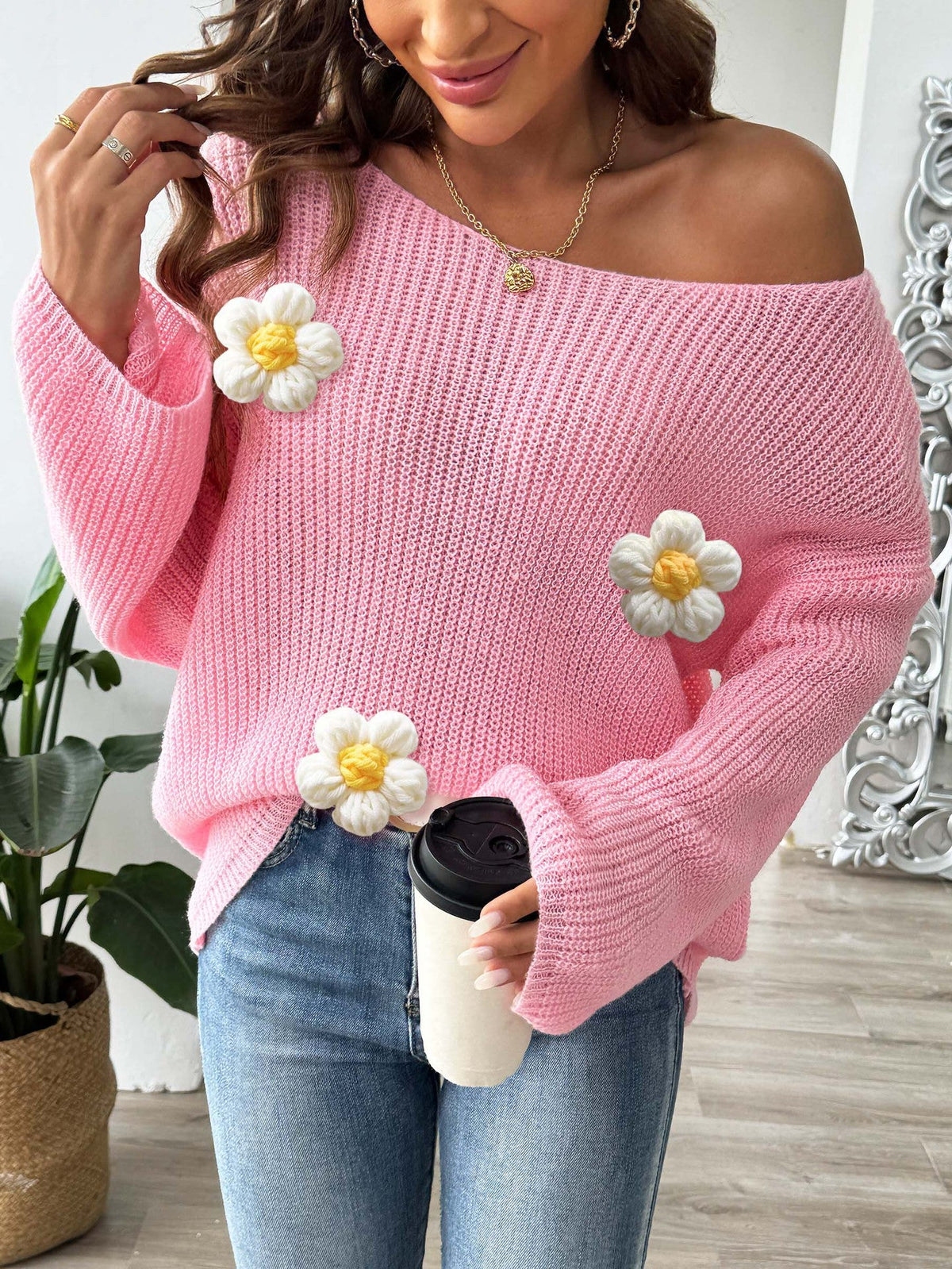 Women's Minimalist Loose-fit Off-shoulder Pullover Sweater