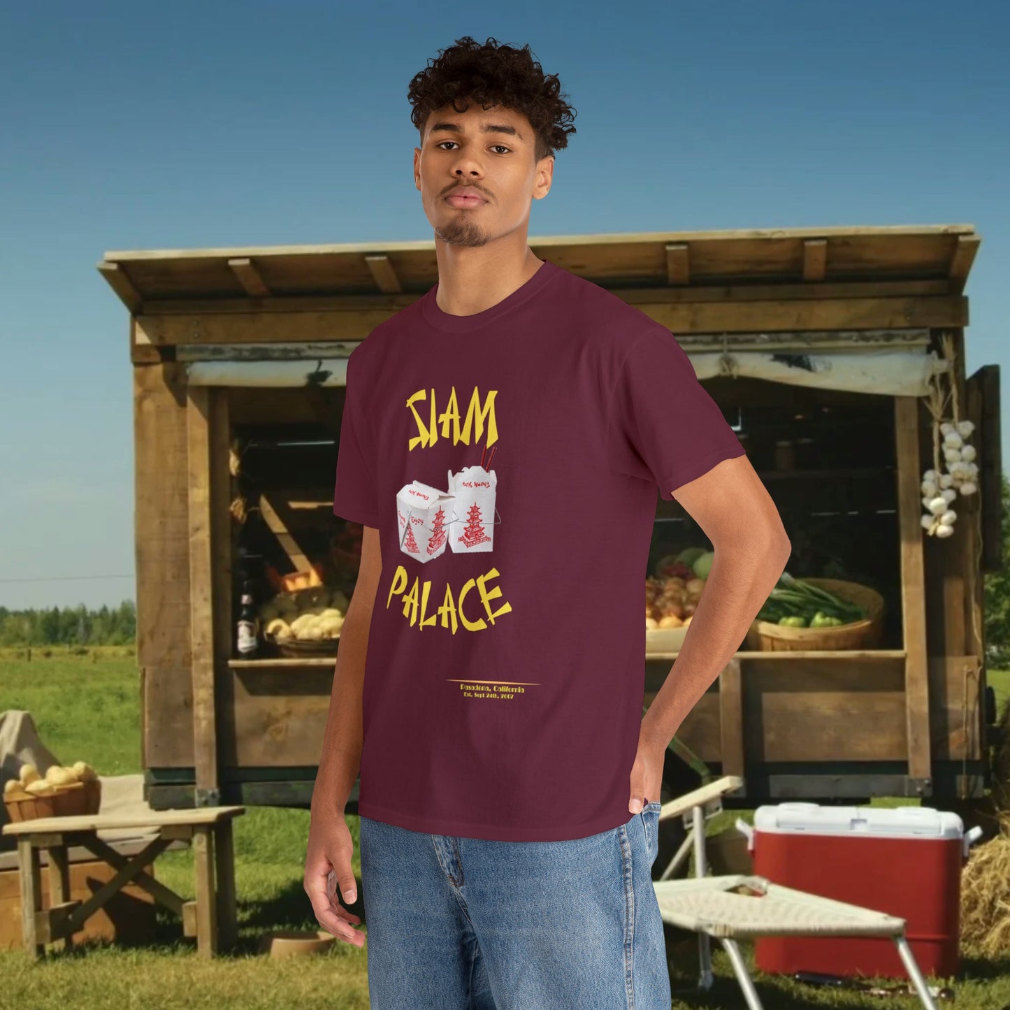 "DirkyThreadz Siam Palace T-Shirt - Bold Takeout Graphic Design in Black Cotton"