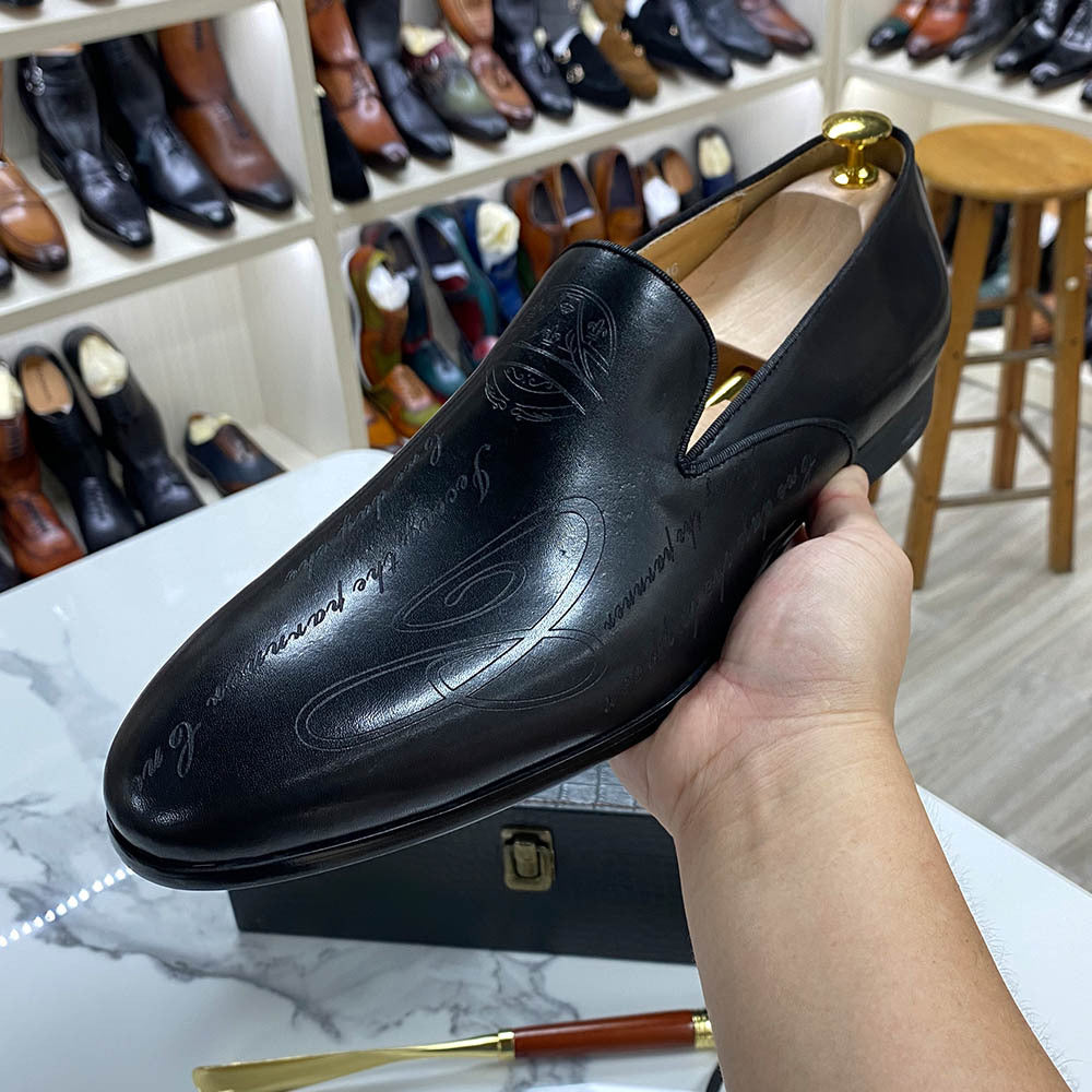 Italian Style Hand-painted Letters Men's Leather Dress Shoes Casual Shoes