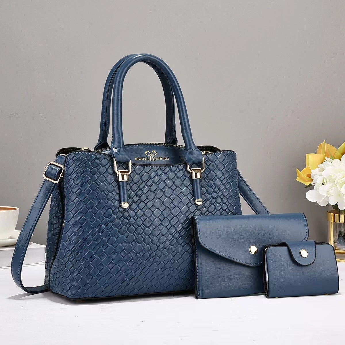 Woven Texture Three-Piece Travel Bag Set