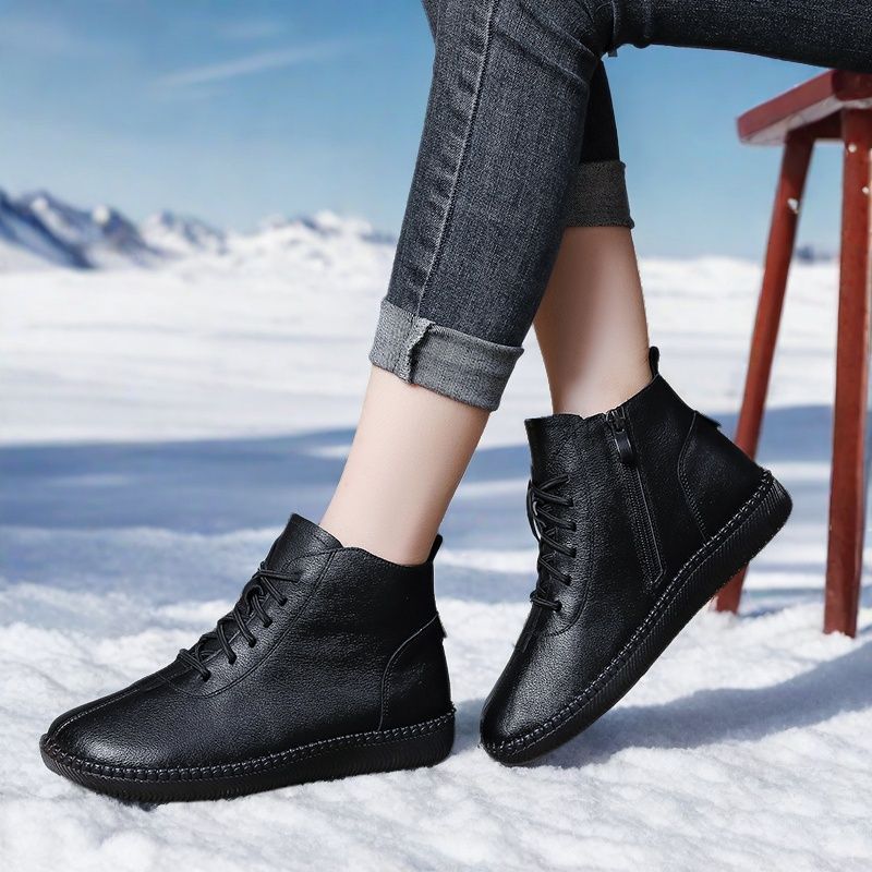 Botines planos de cuero genuino de suela blanda para mujer