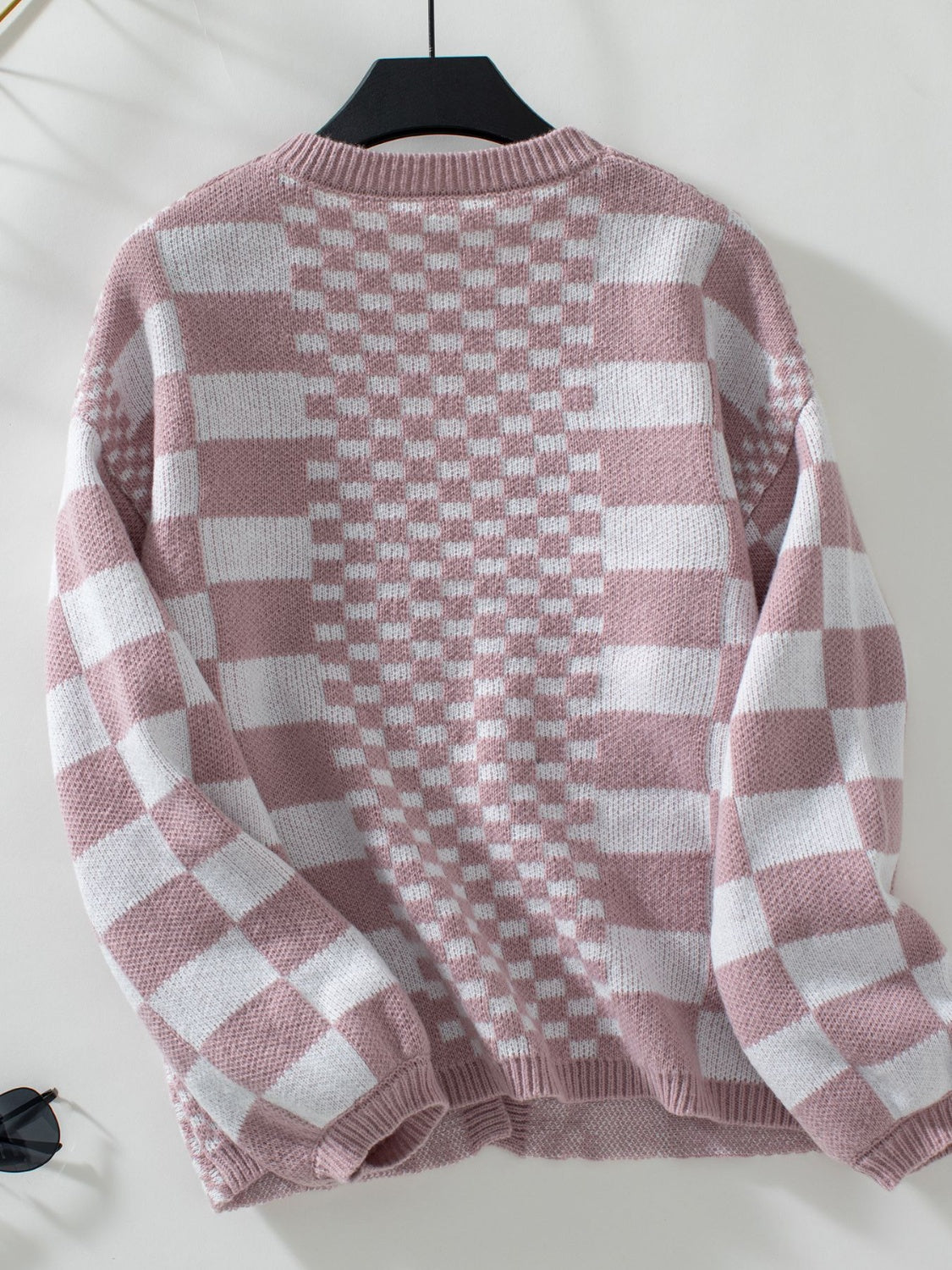Back To School Sweater - Double Take Checkered Open Front Dropped Shoulder Cardigan