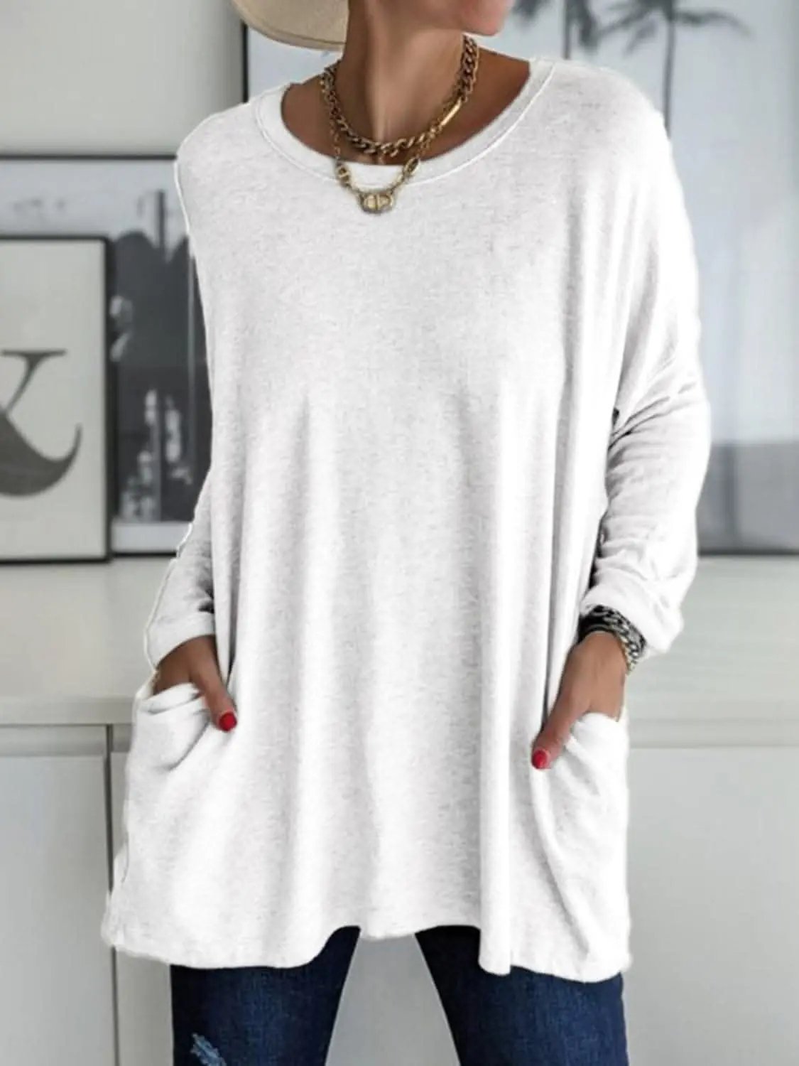 T-Shirts Trendsi Pocketed long sleeve tee - chic style