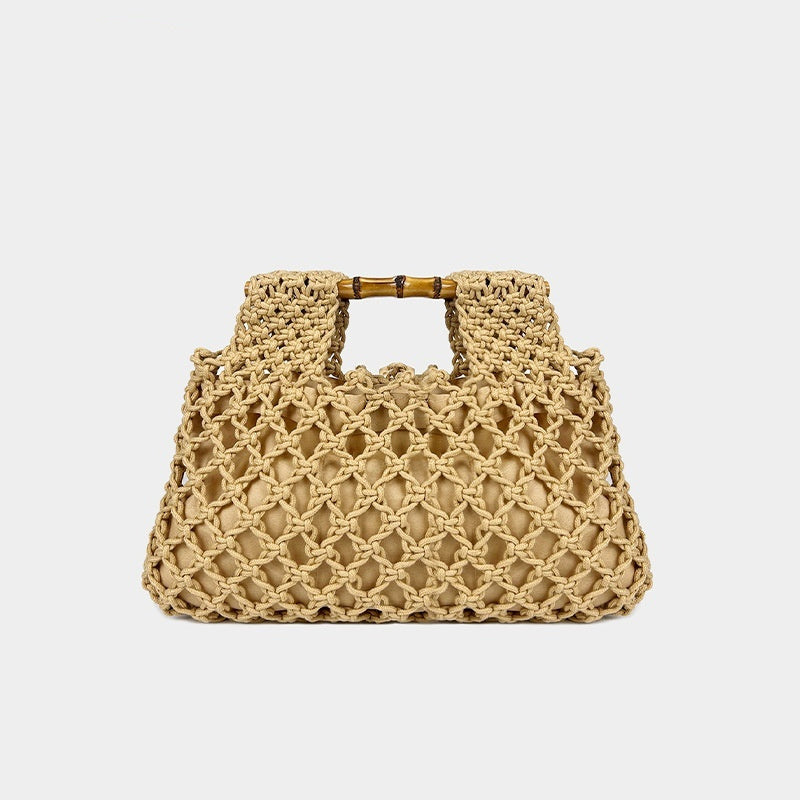 Hollow-out Bamboo-Section Handle Handwoven Small Square Bag
