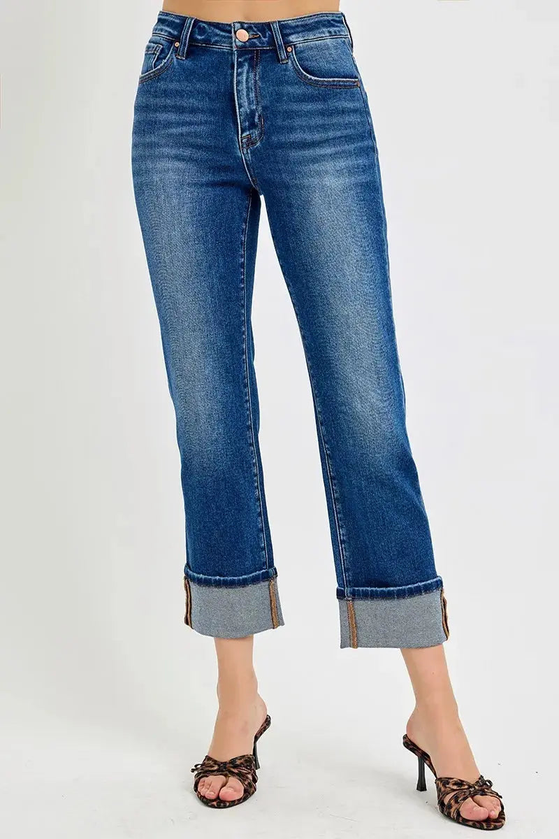Jeans - High Rise Plus Size - Ankle Straight Cuffed