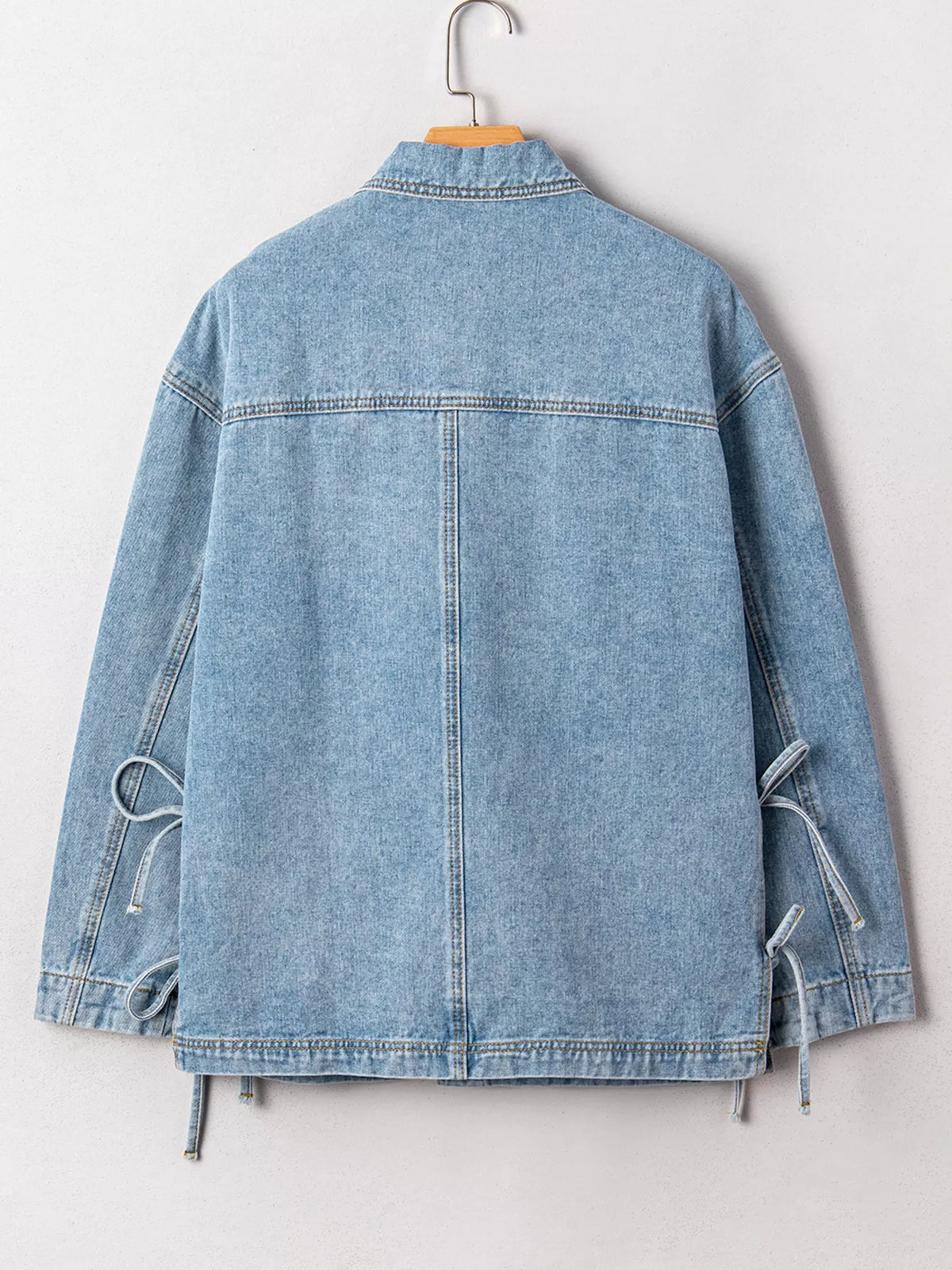 Patched Pockets Side Tie Denim Jacket