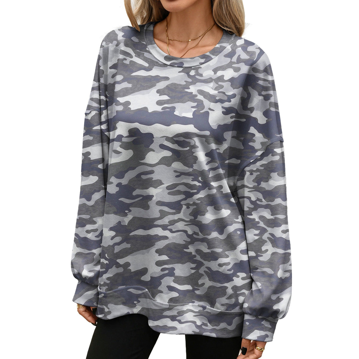 Women's Round-neck Long-sleeve Loose-fit Printed Sweatshirt Top