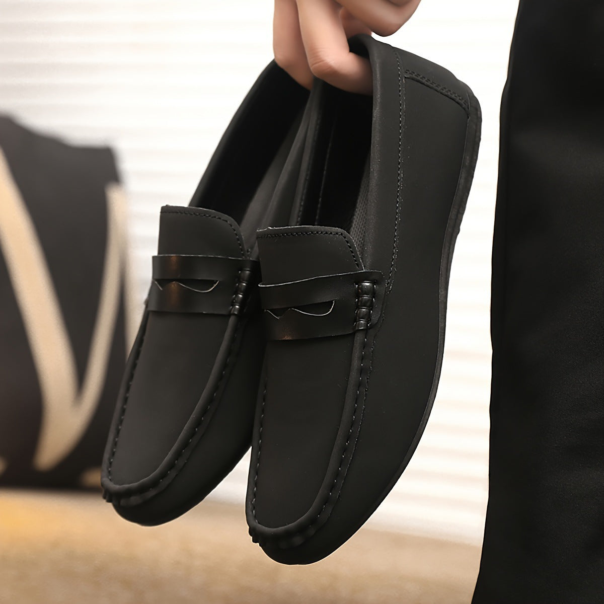 Mens Solid Color Penny Loafers Slip-On Shoes
