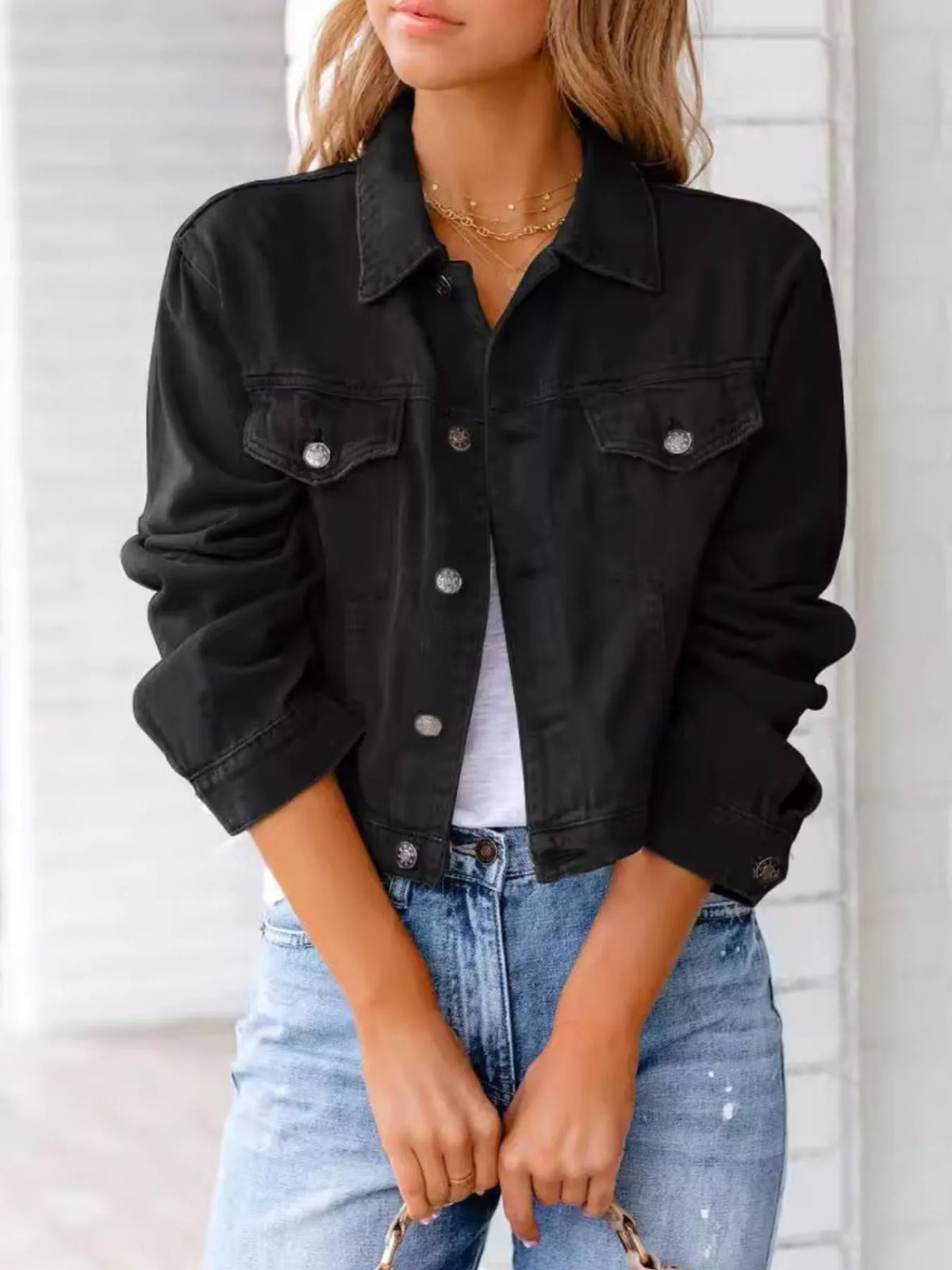 Button Up Long Sleeve Denim Jacket