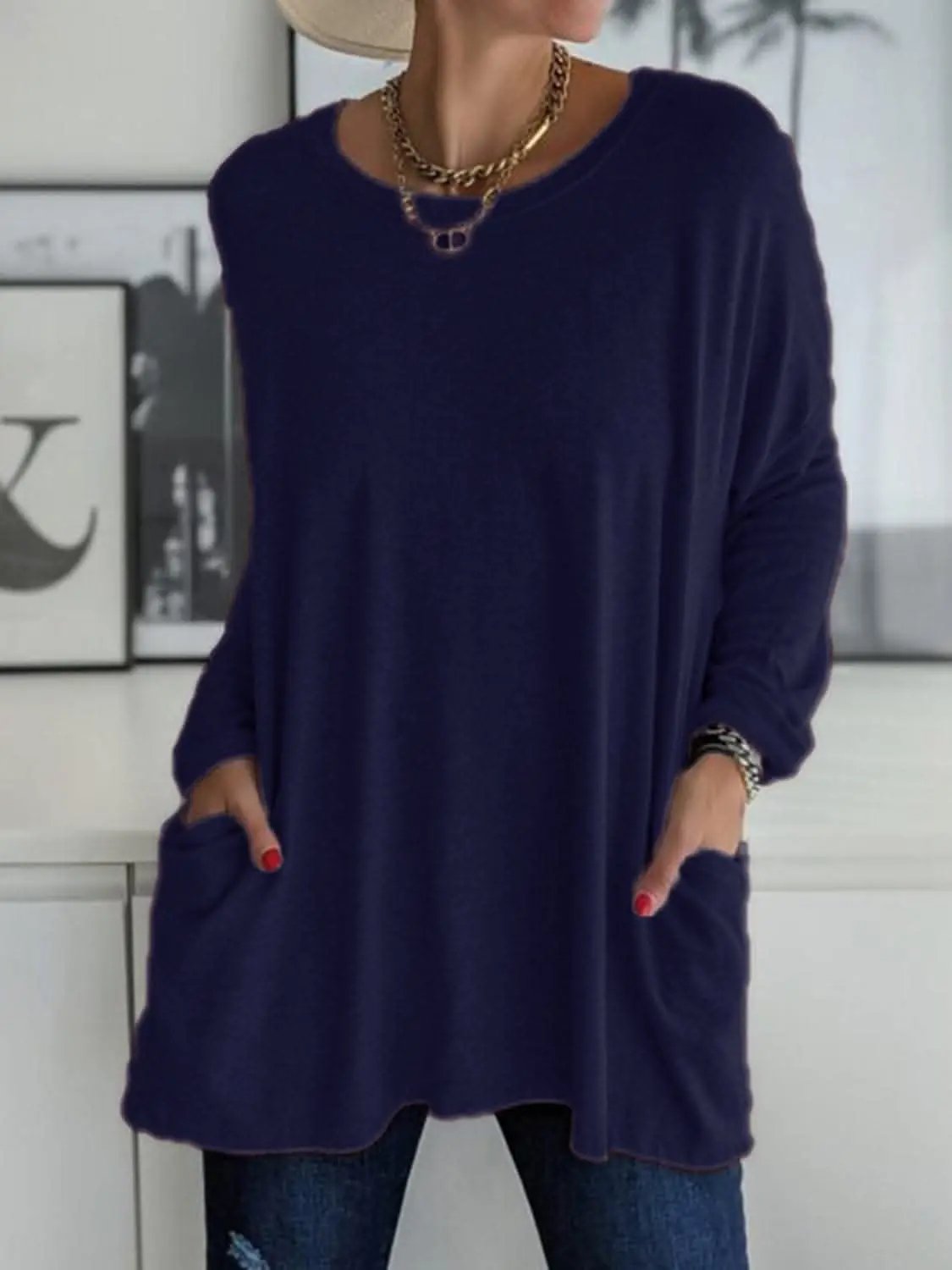 T-Shirts Trendsi Pocketed long sleeve tee - chic style