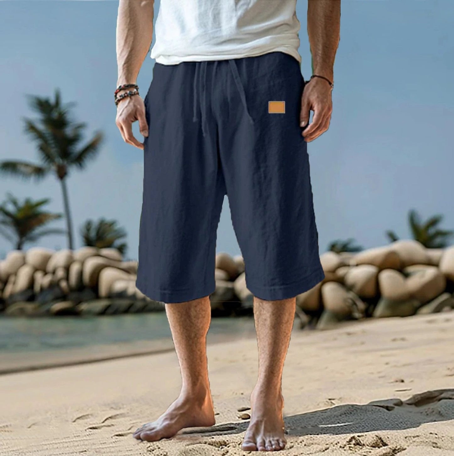 Men's Cropped Straight-leg Shorts Solid Color