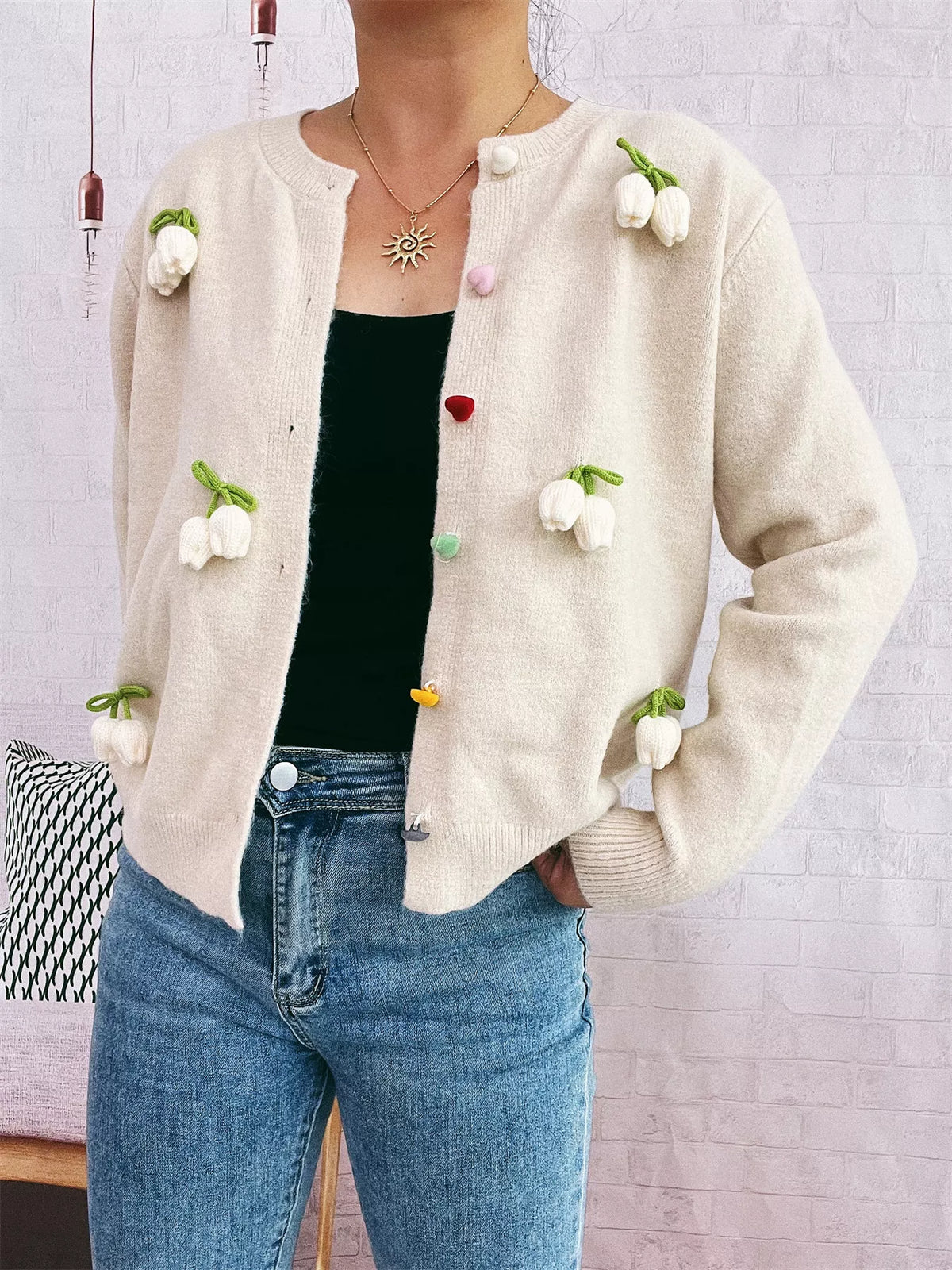 Flower Button Up Long Sleeve Cardigan