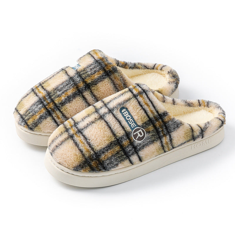 Women's Home Plush Warm Non-slip Plaid Cotton Shoes See size chart under “more details”
