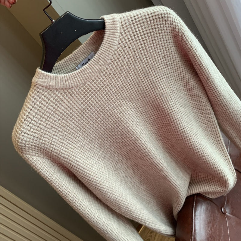 AutumnWinter Casual Solid-Color Crew-Neck Knit Sweater Top