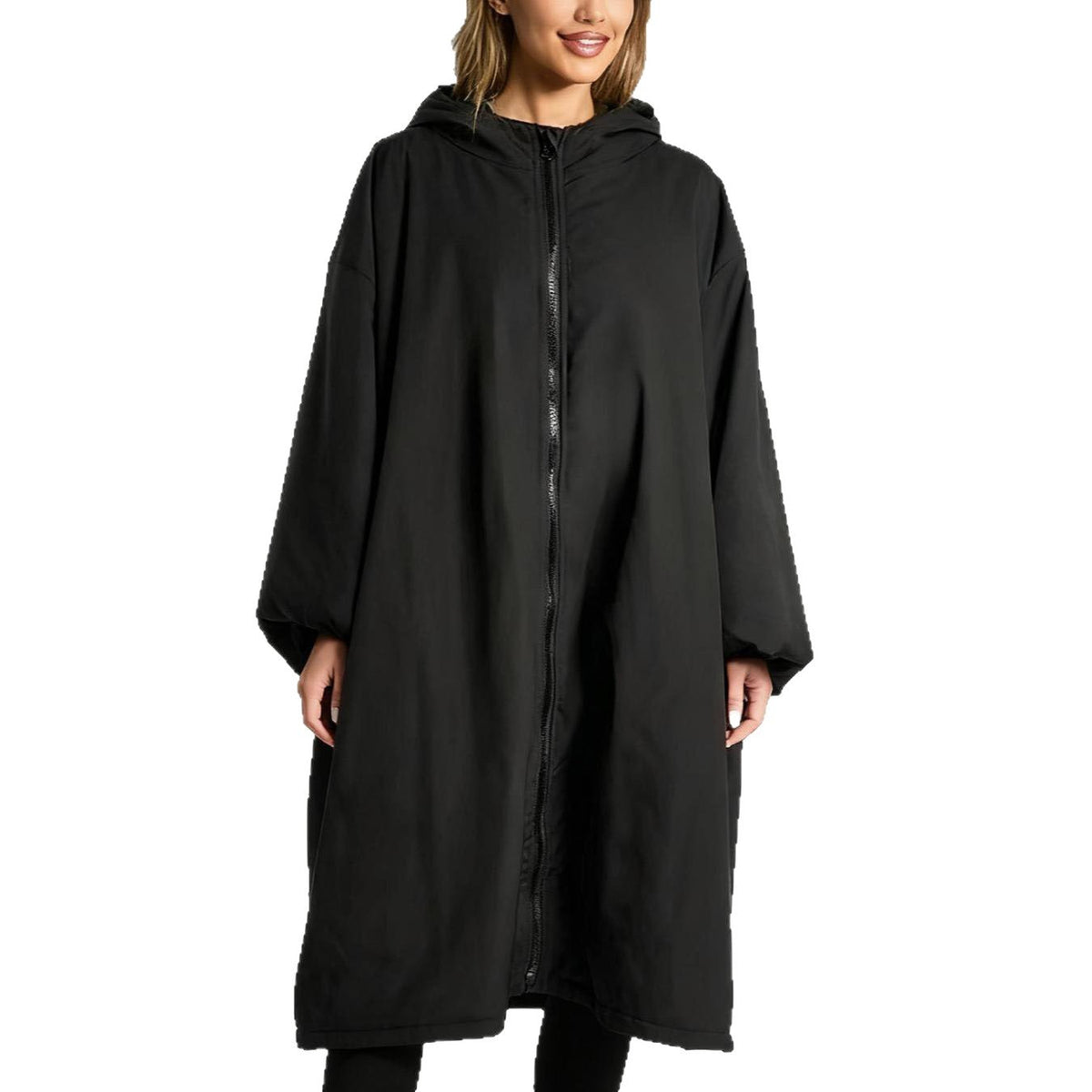 Fleece-lined Hooded Zip-up Leopard-print Coattrench Coat