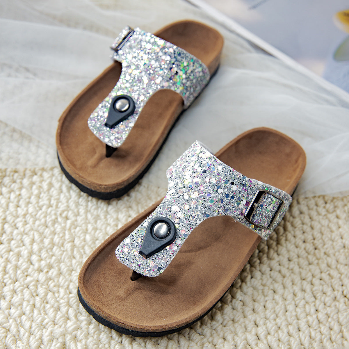 Glitter Cork Thong Slippers