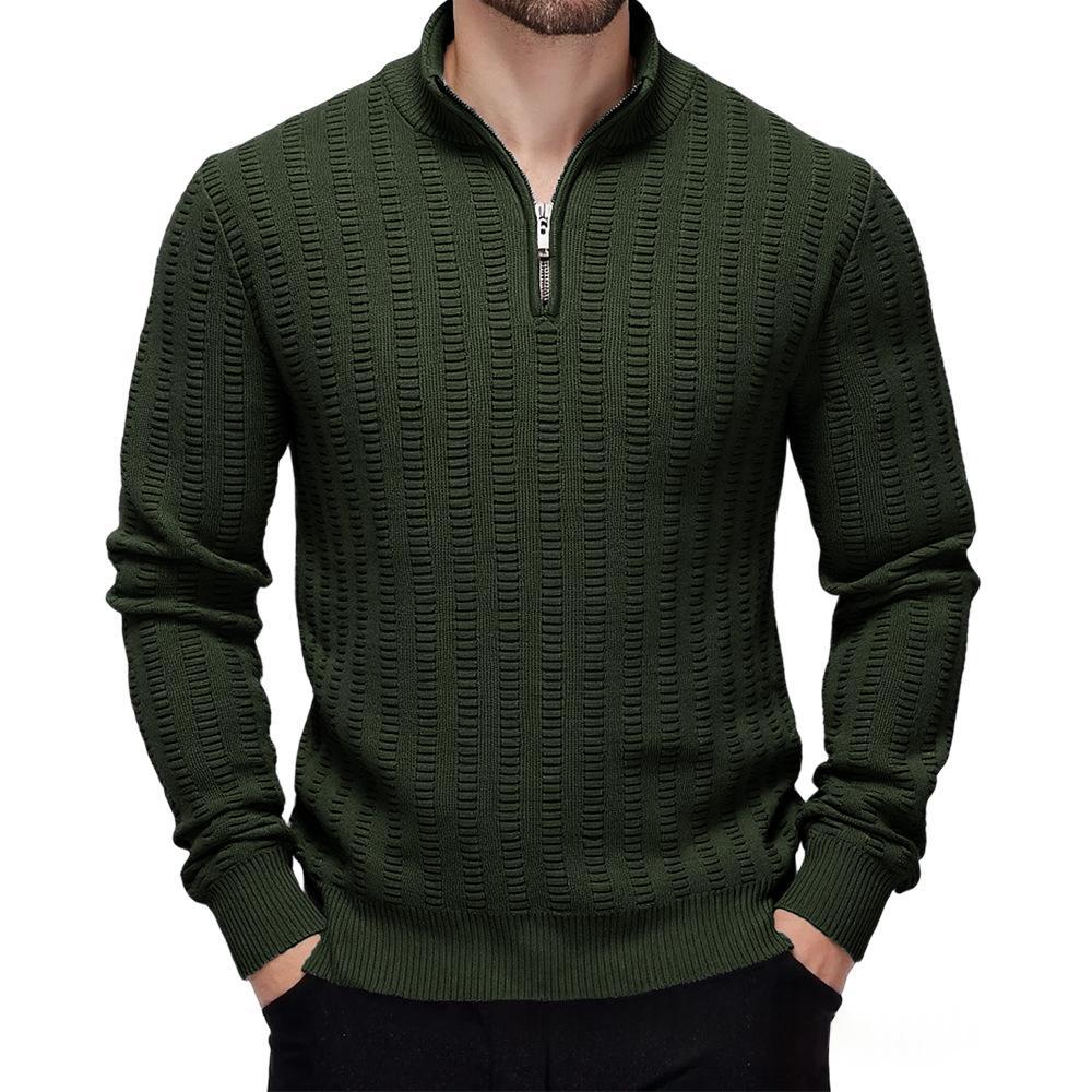 Mens Knitted High-Neck Long-Sleeve Sweater With Zipper