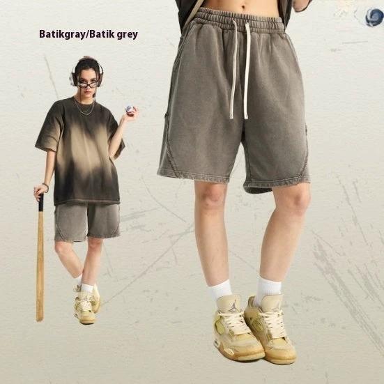 Batik Washed Patch Craft Retro Heavy Men's Trendy Shorts