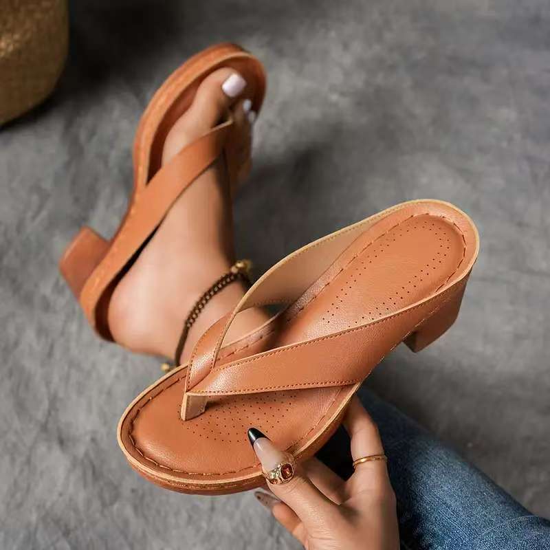 Women's Square-Heeled Thong Sandals