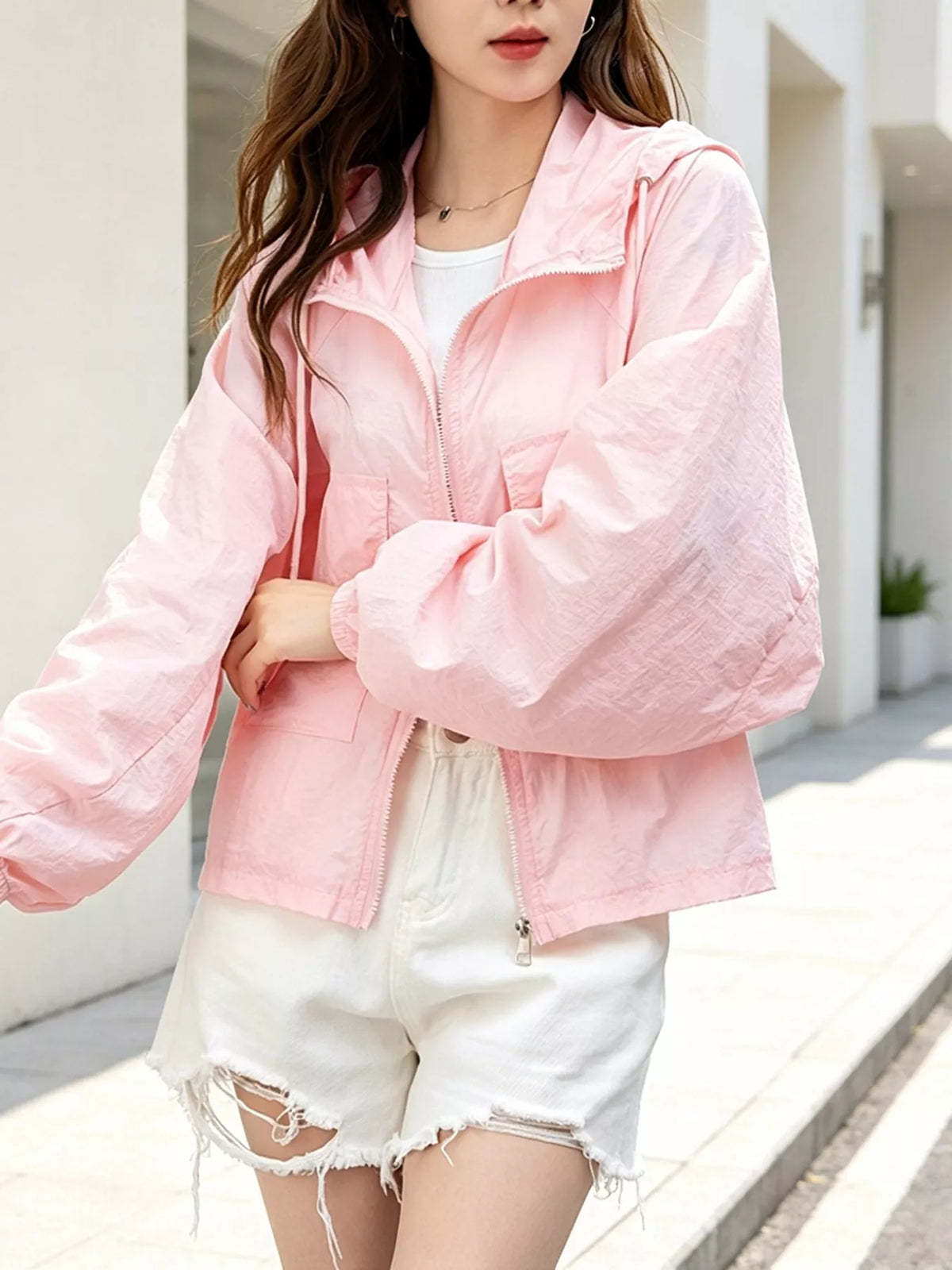 Lightweight Hooded Zip Up Jacket