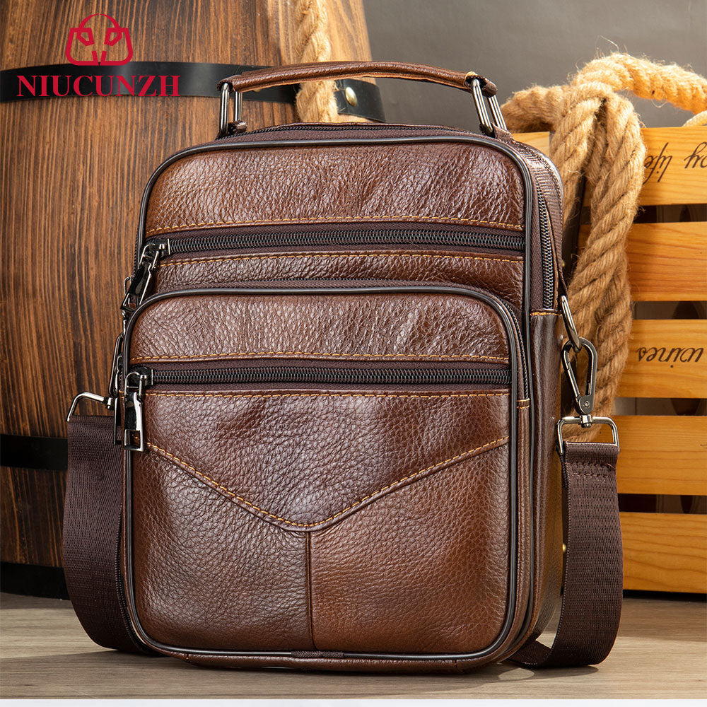 Men's Top Grain Leather Business Commuter Crossbody Bag