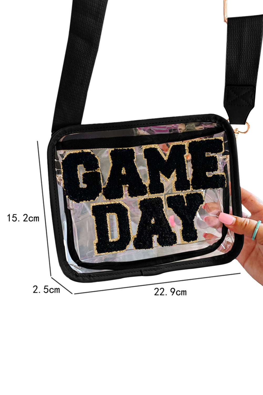Bolso Transparente Negro de Chenilla con Patrón GAME DAY