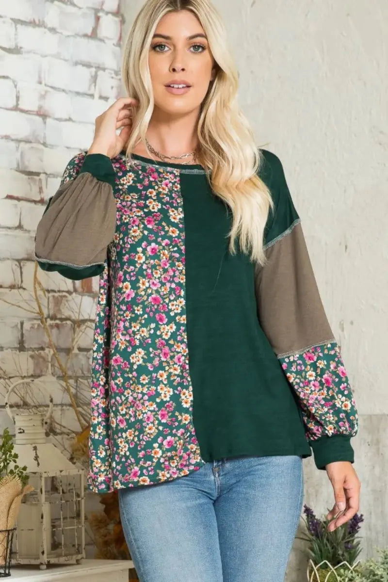T-Shirts Trendsi Floral Color Block Women's Casual T-Shirt + Exposed Seam + Soft Fabric