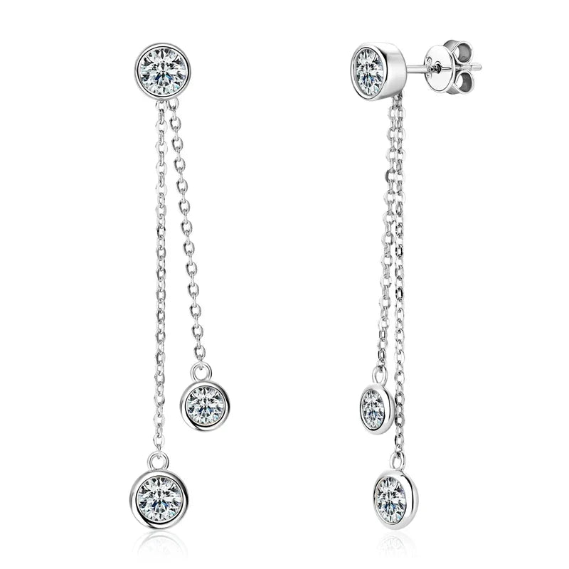 Moissanite Chain Tassel Earrings in Sterling Silver