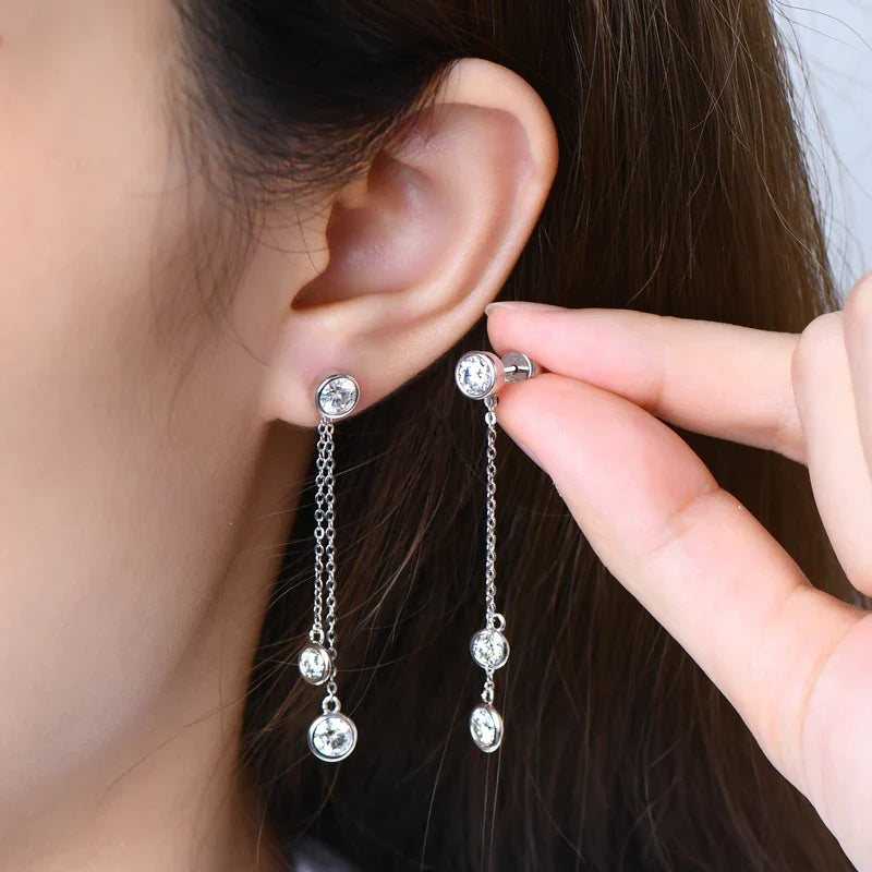 Moissanite Chain Tassel Earrings in Sterling Silver