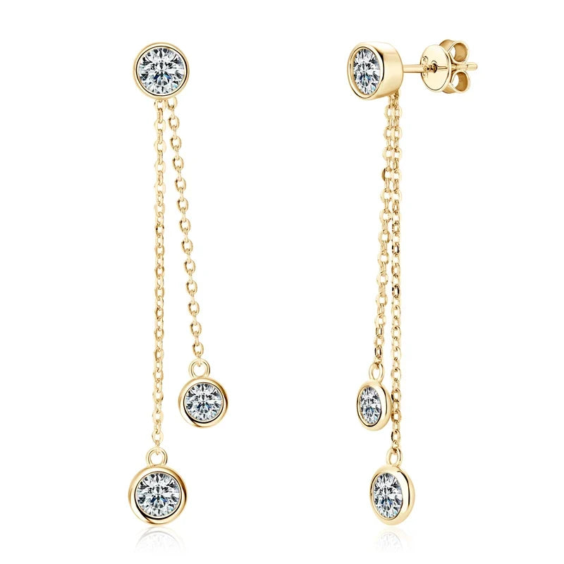 Moissanite Chain Tassel Earrings in Sterling Silver