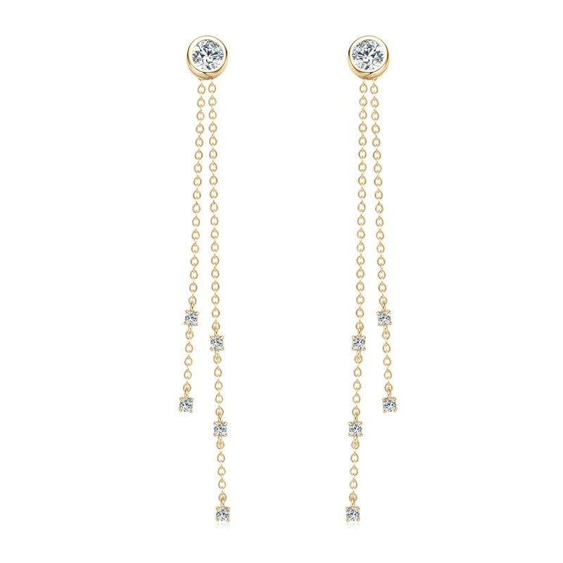 Moissanite Chain Tassel Earrings in Sterling Silver