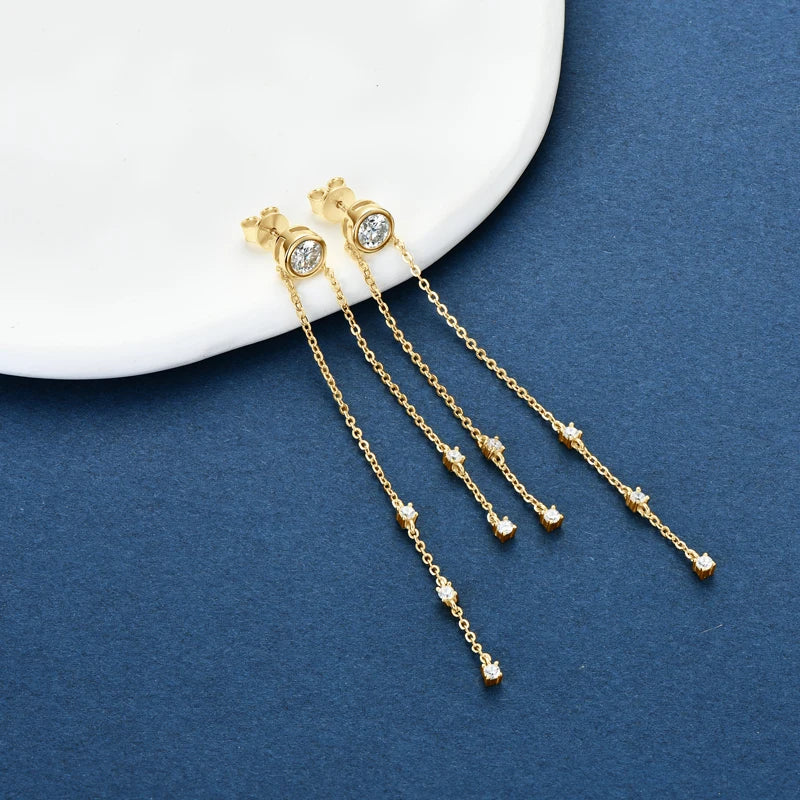 Moissanite Chain Tassel Earrings in Sterling Silver