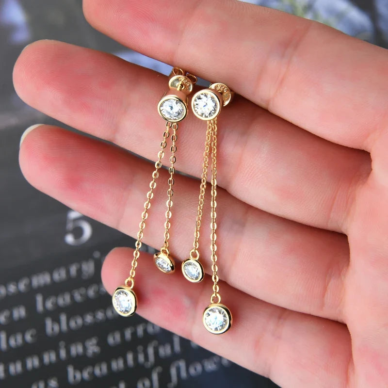 Moissanite Chain Tassel Earrings in Sterling Silver
