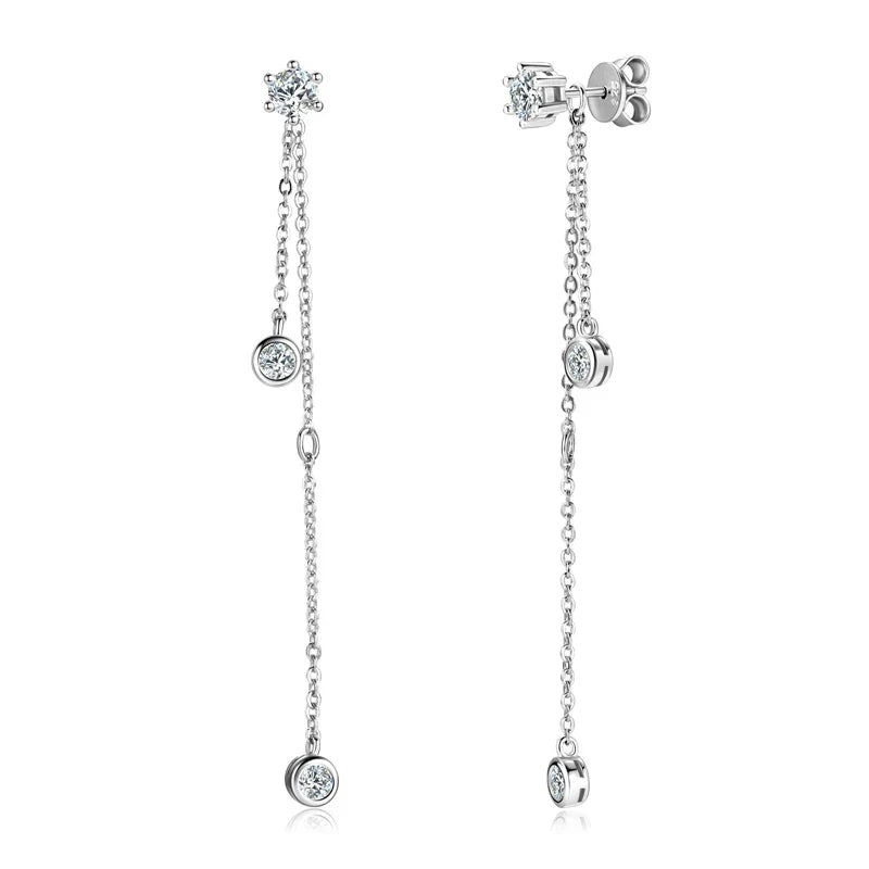 Moissanite Chain Tassel Earrings in Sterling Silver