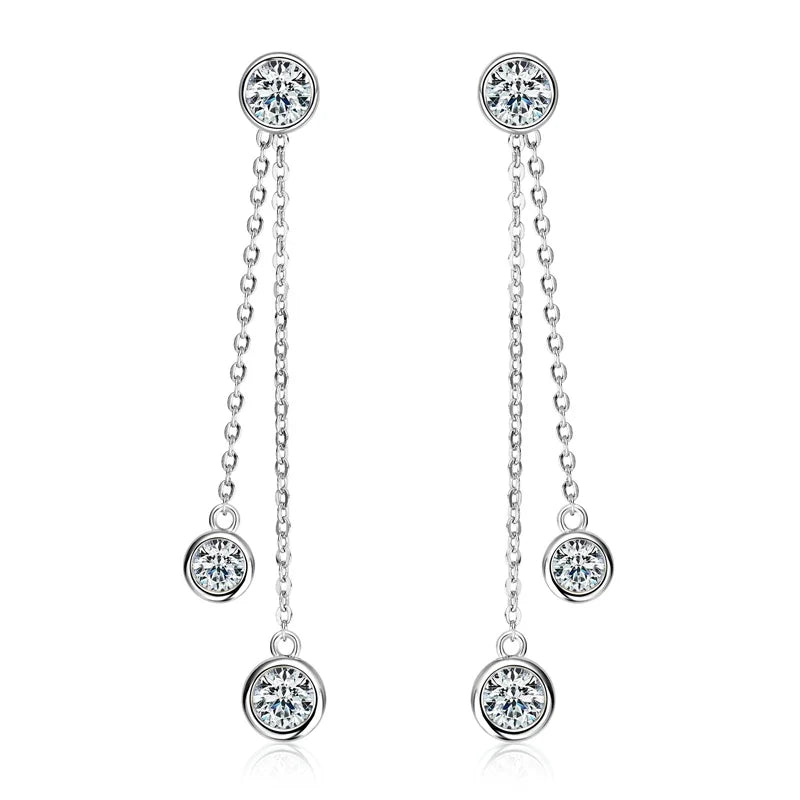 Moissanite Chain Tassel Earrings in Sterling Silver