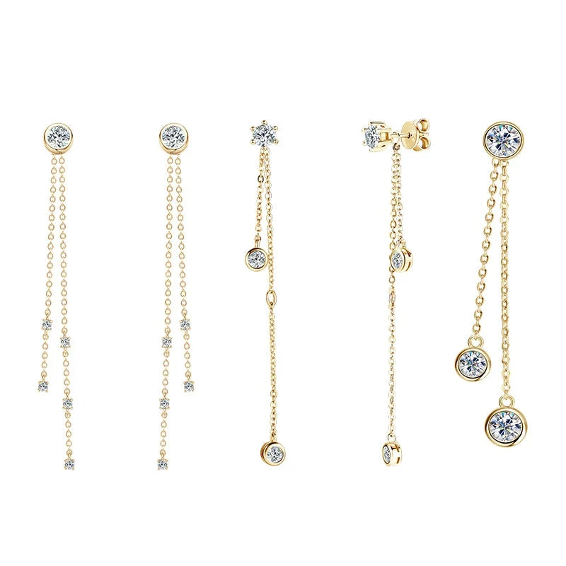 Moissanite Chain Tassel Earrings in Sterling Silver
