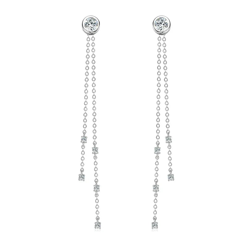 Moissanite Chain Tassel Earrings in Sterling Silver