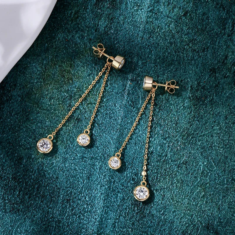 Moissanite Chain Tassel Earrings in Sterling Silver