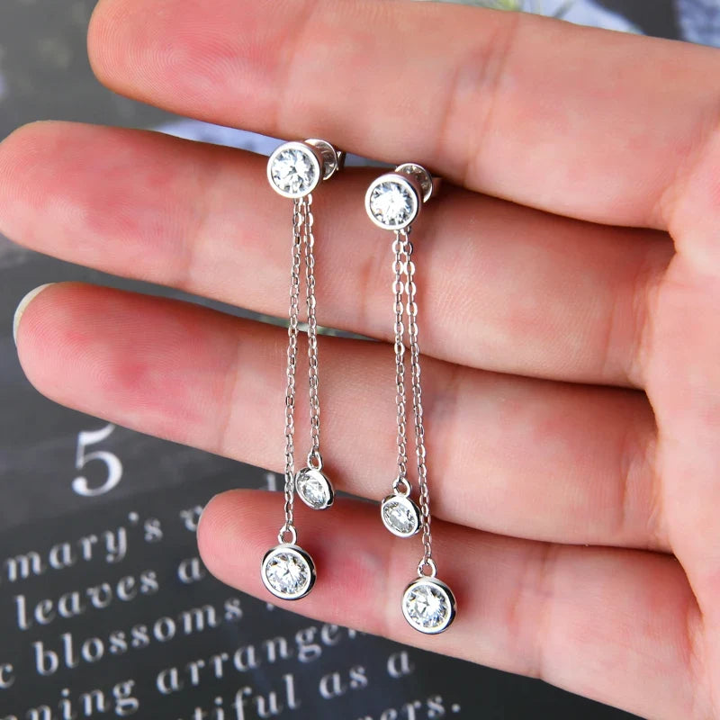 Moissanite Chain Tassel Earrings in Sterling Silver