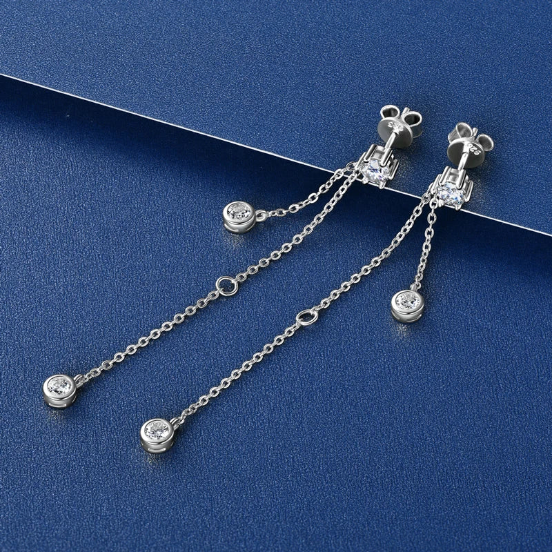 Moissanite Chain Tassel Earrings in Sterling Silver