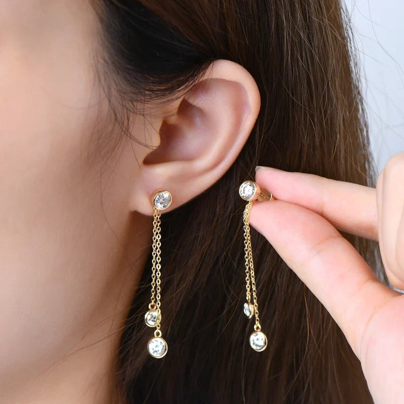 Moissanite Chain Tassel Earrings in Sterling Silver