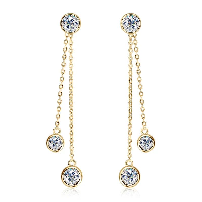 Moissanite Chain Tassel Earrings in Sterling Silver